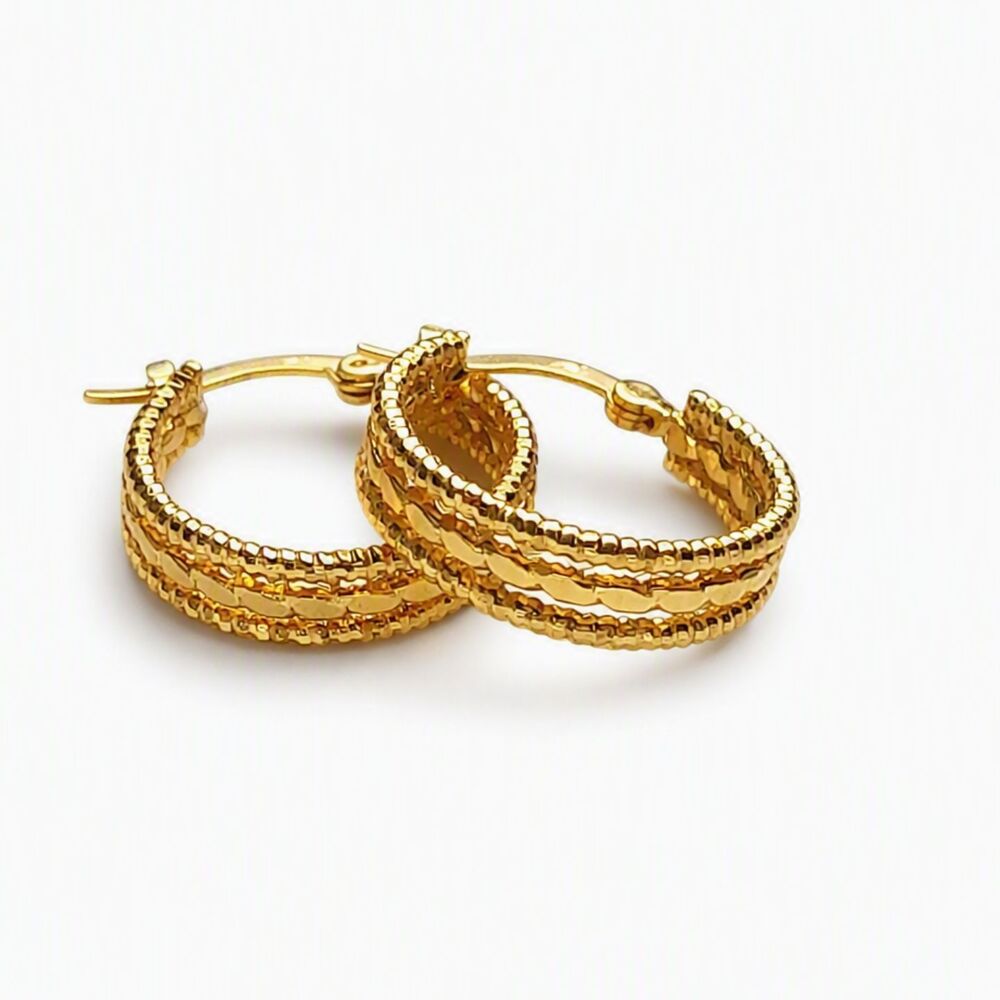 Vintage Gold‑Filled Triple Band Hoop Earrings Stamped GF Early 2000s Retro